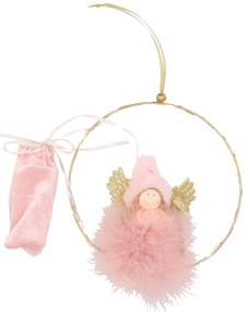 LED függő rózsaszín angyal FLUFFY, 17 cm