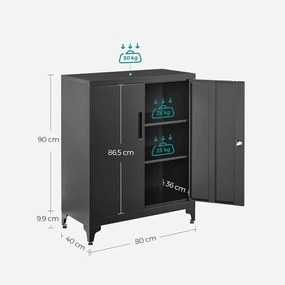 Többcélú fém szekrény RAVEN, 40x80x90 cm, fekete SongmicsHome