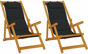 vidaXL Tengerparti szék párnával 2 pcs Barna x Tömör akácfa