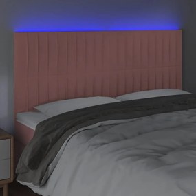 rózsaszín bársony LED-es fejtámla 160x5x118/128 cm