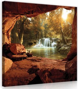 Vászonkép 40x40 Erdei mese barlangi keretben Tájkép természet nyugalom