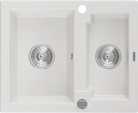 Mexen Carlos 1,5 rekeszes gránit mosogató 582 x 475 mm, fehér, króm szifon - 6518581500-20