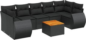 vidaXL 8 részes fekete polyrattan kerti ülőgarnitúra párnákkal