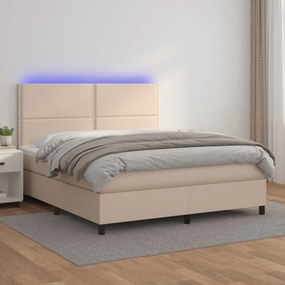 cappuccino színű műbőr rugós ágy matraccal és LED-del 160x200cm