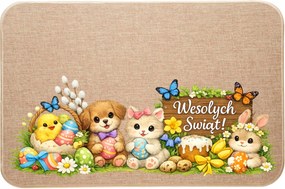 Lenvászon Lábtörlő az ajtóhoz Boldog húsvéti ünnepeket kiskutyák
