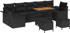 vidaXL Kerti Kanapé Szett párnával 10 pcs Fekete polirattan
