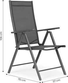 Kerti szék, MultiGarden WR1652-4, szürke, 70 x 57 x 106 cm, állítható háttámla (7 fokozat), összecsukható, acél keret, textil, 100 kg teherbírás, 4 db-os szett