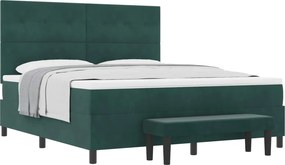 vidaXL Boxrugós ágy matracmal Sötétzöld 180 x 200 cm Bársony