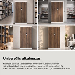 Fém irodai szekrény kódzárral, fehér, dió, 900x1850x400 mm: DANIEL Eco Design