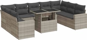 vidaXL 10 részes világosszürke polyrattan kerti ülőgarnitúra párnákkal