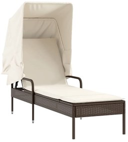 Barna polyrattan napozóágy tetővel
