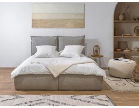 Bézs kárpitozott ágyneműtartós franciaágy ágyráccsal 160x200 cm Garance – Bobochic Paris