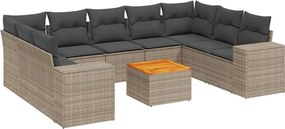 vidaXL 10 részes szürke polyrattan kerti ülőgarnitúra párnákkal