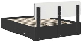 vidaXL Ágykeret fejtámlával fiókkal Fekete 150 x 200 cm Faanyag