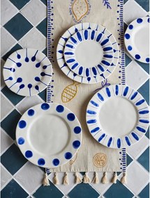 Fehér-kék desszertes kőedény tányér készlet 3 db-os ø 22 cm Linora – Bloomingville