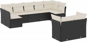 vidaXL 9 részes fekete polyrattan kerti ülőgarnitúra párnákkal