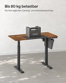 Elektromosan állítható íróasztal komplett, rusztikus barna 120x60x72-120cm