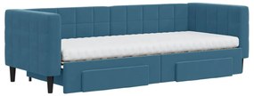 kék kihúzható bársony heverő fiókokkal 80 x 200 cm