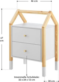 Gyerek éjjeliszekrény  házikó mintával 2 fiókkal fehér