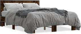 vidaXL füstös tölgy színű szerelt fa és fém ágykeret 135 x 190 cm