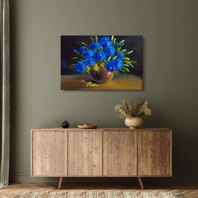 Kék virágok képe egy vázában (90x60 cm)
