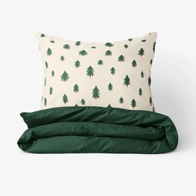 Goldea pamut ágyneműhuzat duo - fenyőfák natúr alapon, sötétzöld hátoldal 200 x 200 és 2db 70 x 90 cm