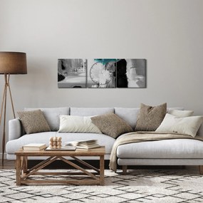 Kép - Szerelmes pár esernyővel, kék (órával) (90x30 cm)