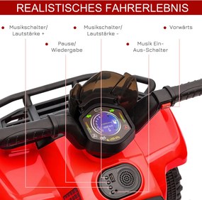 HOMCOM Kids Quad elektromos 6V-os gyerek quad hátrameneti funkcióval, zenével, piros