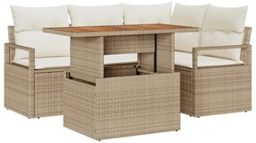5 darabos kerti kanapé szett párnával Bézs Poli Rattan Acacia