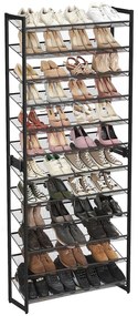 Egymásra rakható 12 szintes cipőtartó, állítható cipőspolc, fekete