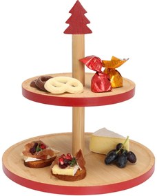 Bambuszos süteményes tálca 2 emeletes, piros