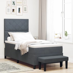 Boxspring ágy matraccal és paddal Sötétszürke 90x190 cm Bársonyos