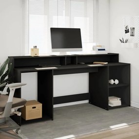 fekete szerelt fa íróasztal LED-világítással 200 x 55 x 91 cm
