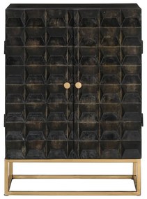 fekete tömör mangófa és vas tálalószekrény 55 x 34 x 75 cm
