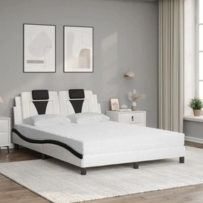 fehér és fekete műbőr ágy matraccal 140 x 200 cm