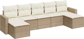 vidaXL 7 részes bézs polyrattan kerti ülőgarnitúra párnákkal