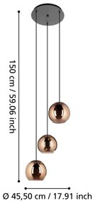 Eglo 390094 - Csillár zsinóron CORDOBA 3xE27/40W/230V réz
