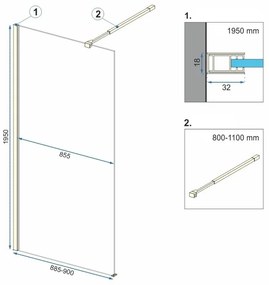 Rea Aero, zuhanykabin 90cm, 8mm átlátszó üveg, arany fényes profil + EVO polc és akasztó, KPL-K8442