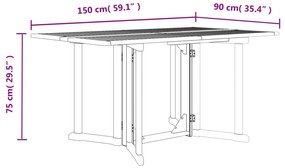 tömör tíkfa összecsukható pillangó kerti asztal 150x90x75 cm