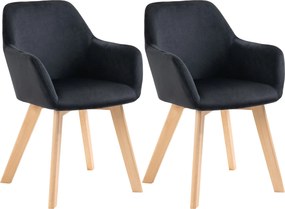 HOMCOM 2 db Étkezőszék, Konyhai Szék Karfával, Támlás, Kárpitozott Szék Velúrahatással, Nappali Szék Fa Lábakkal, Fekete | Aosom