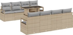 vidaXL Kerti Kanapé Szett 9 pcs Beige és Világosszürke polirattan