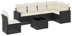 vidaXL 7 részes fekete polyrattan kerti ülőgarnitúra párnával