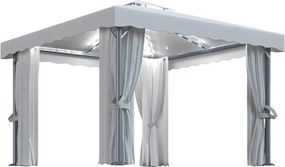 vidaXL krémfehér pavilon függönnyel és LED fényfüzérrel 3 x 3 m