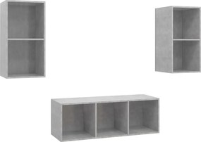 vidaXL 3 részes betonszürke szerelt fa TV-szekrény szett
