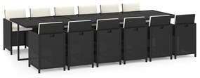 13 részes fekete polyrattan kerti étkezőgarnitúra párnákkal