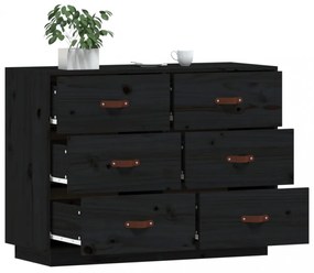 fekete tömör fenyőfa tálalószekrény 100 x 40 x 75 cm