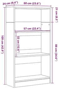 fekete tölgy szerelt fa könyvespolc 60x24x109 cm