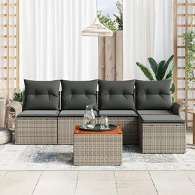 6 Darabos Kerti Kanapé Szett Párnákkal Szürke Rattan Akáccal