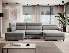 Világosszürke bársony kinyitható-tárolóhelyes sarokkanapé (bal oldali-U alakú) Berrto – ELTAP