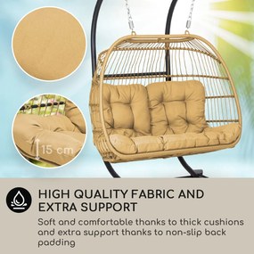 Blumfeldt Biarritz Double, függőszék, dupla ülés, párna, poliészter, alumínium, polirattan, 260 kg